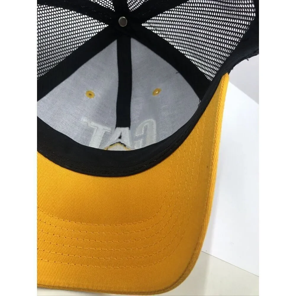 Vintage CAT Caterpillar Hat Mesh Trucker Snapback Baseball Cap Black Yellow